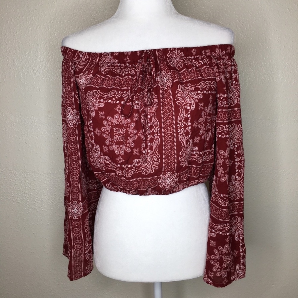 Altar'd State Off the Shoulder Bandana Print Crop Top S